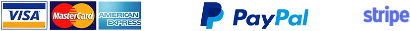 Visa, Mastercard, American Express, PayPal and Stripe